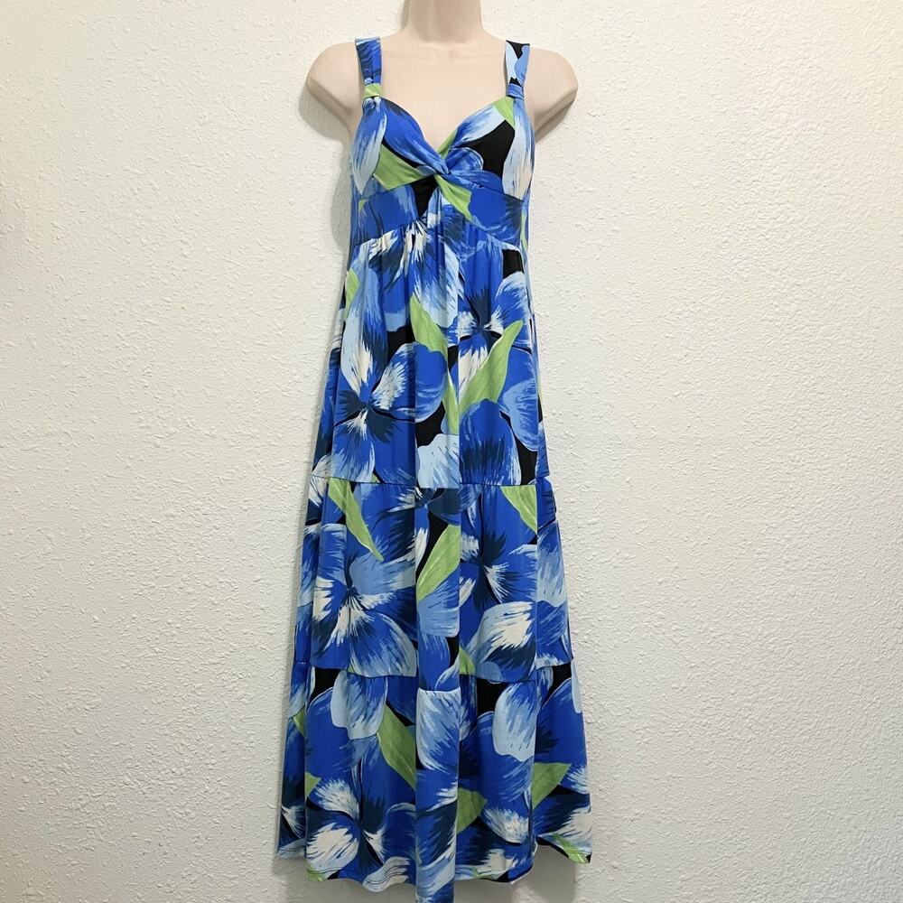 Harlow & Rose Petite Blue Green Tropical Floral Maxi Dress Tiered Padded PXS